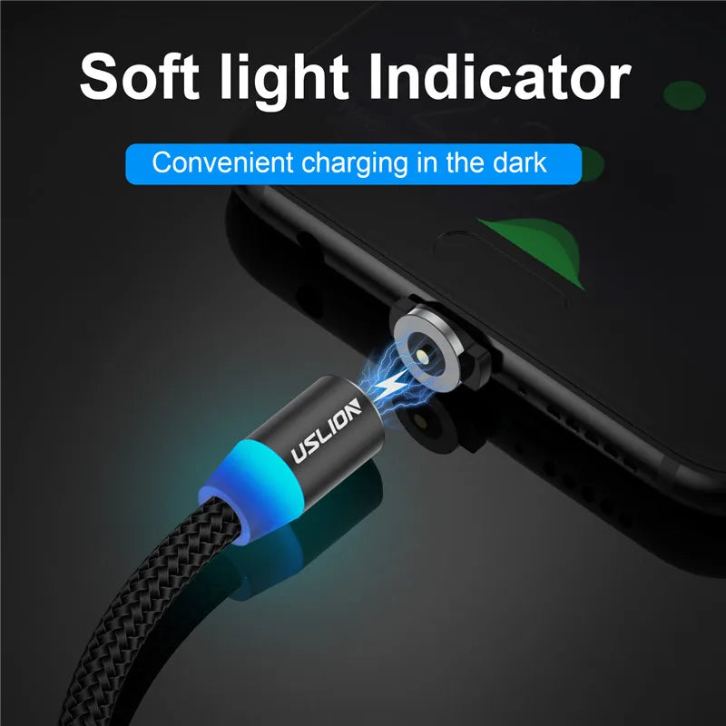 Cable USB magnético LED de carga rápida, Cable USB tipo C para teléfono, cargador magnético,