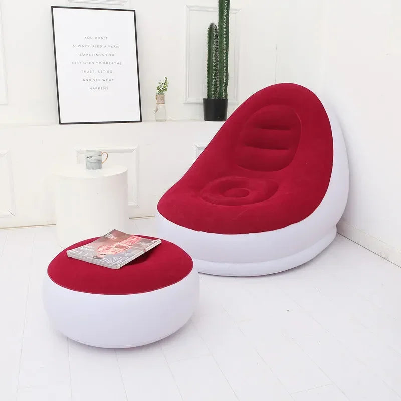 Sofá Perezoso Inflable Marrón con Reposapiés - Superficie Flocada de PVC, Ideal para Descanso y Relax