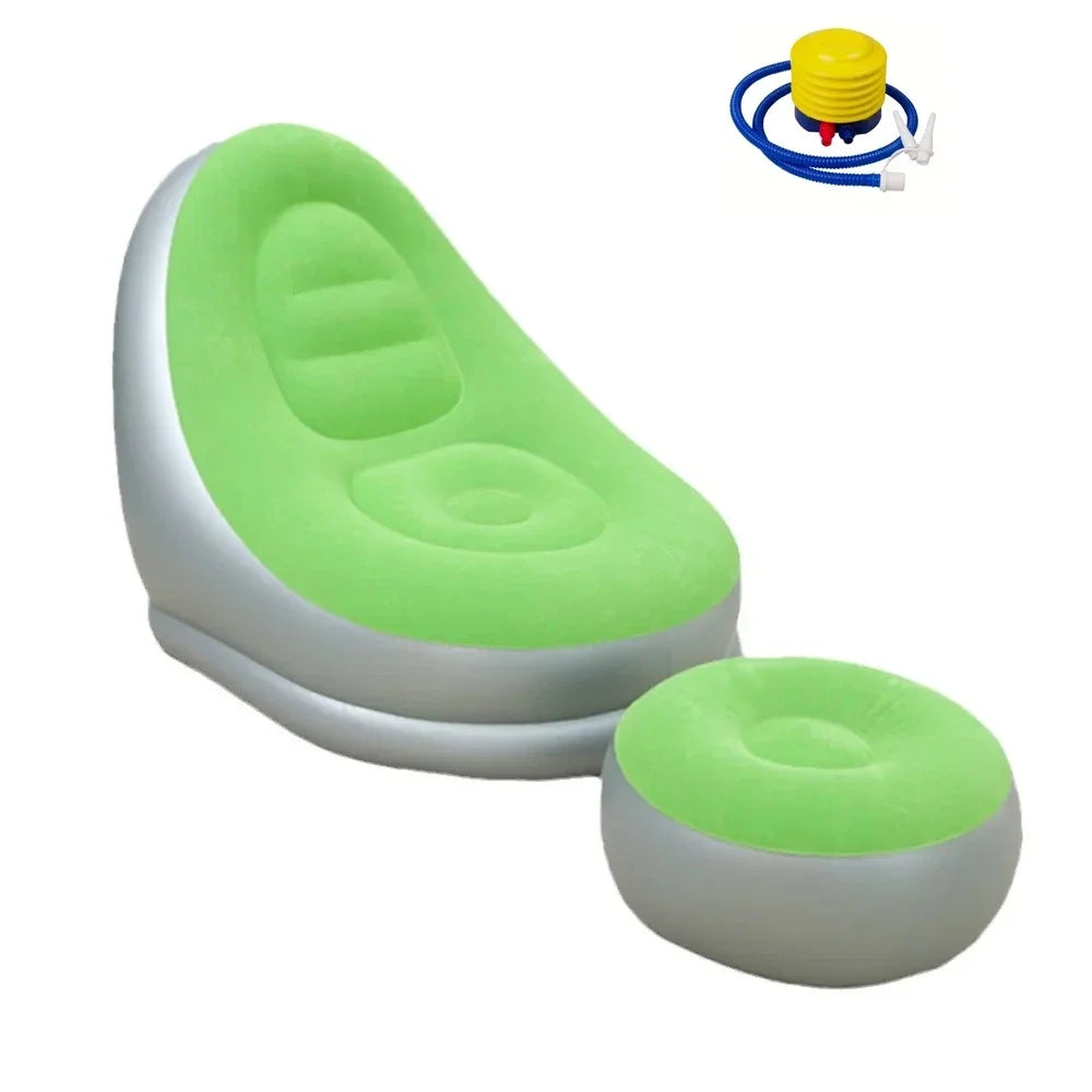 Sofá Perezoso Inflable Marrón con Reposapiés - Superficie Flocada de PVC, Ideal para Descanso y Relax