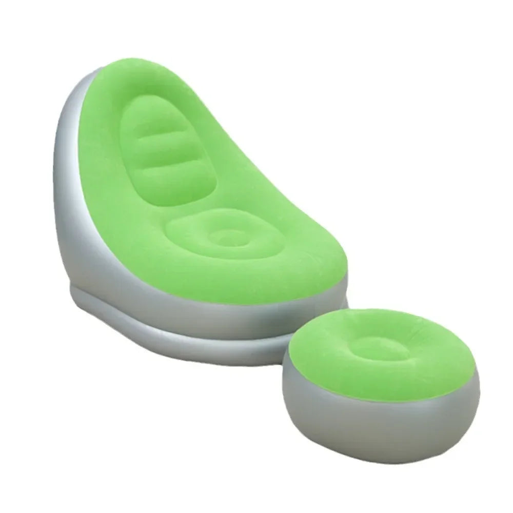 Sofá Perezoso Inflable Marrón con Reposapiés - Superficie Flocada de PVC, Ideal para Descanso y Relax