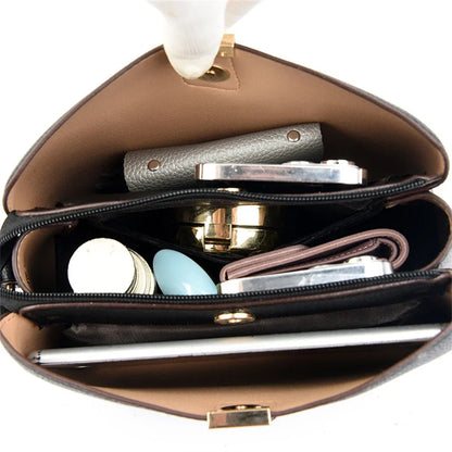 Bolso de mano de cuero de alta calidad para mujer, cartera multifuncional de 3 capas.