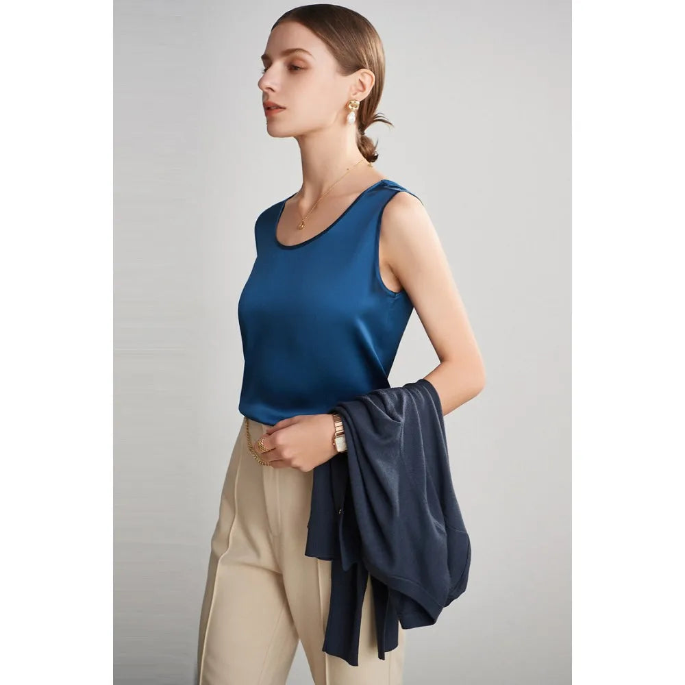 Camisetas sin mangas de seda natural para mujer, tops básicos de seda real, top sin mangas, ropa multicolor 100%