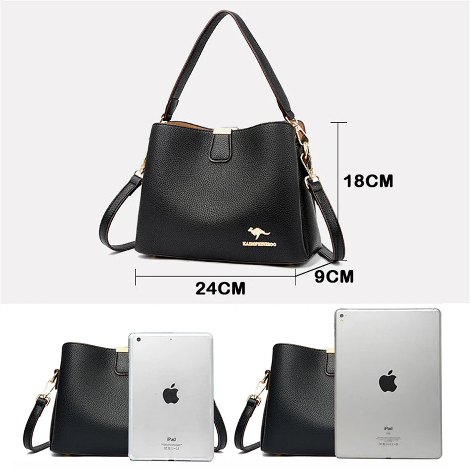 Bolso de mano de cuero de alta calidad para mujer, cartera multifuncional de 3 capas.