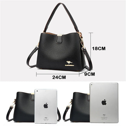 Bolso de mano de cuero de alta calidad para mujer, cartera multifuncional de 3 capas.