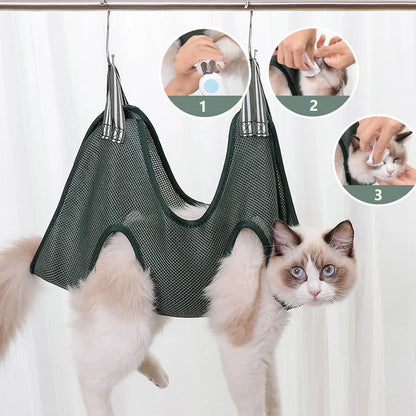 Hamaca de aseo para perros y gatos, bolsa de baño fija para cortar uñas, antiarañazos, bolsa de sujeción para recorte, suministros para mascotas colgantes de belleza