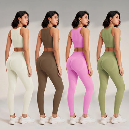 Conjunto de ropa de Yoga para mujer, mallas de cintura alta y Top de dos piezas.