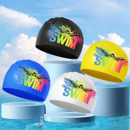 Gorros de natación de silicona para hombres y mujeres, pelo largo de gran tamaño, protección para los oídos