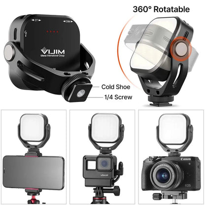 Ulanzi Vijim VL66 Luz de vídeo LED ajustable con soporte de montaje de rotación 360 Luz de relleno portátil recargable DSLR SLR móvil