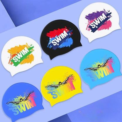Gorros de natación de silicona para hombres y mujeres, pelo largo de gran tamaño, protección para los oídos