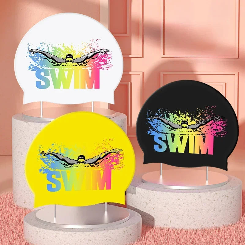 Gorros de natación de silicona para hombres y mujeres, pelo largo de gran tamaño, protección para los oídos