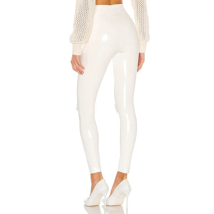 Pantalones de cuero PU brillante para mujer, Leggings blancos de PVC, ajustados, Sexy, elásticos de látex