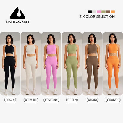 Conjunto de ropa de Yoga para mujer, mallas de cintura alta y Top de dos piezas.
