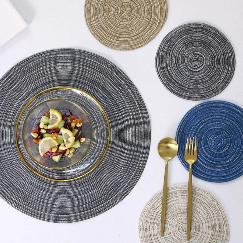 Mantel Individual tejido para mesa de comedor, tapete redondo para taza