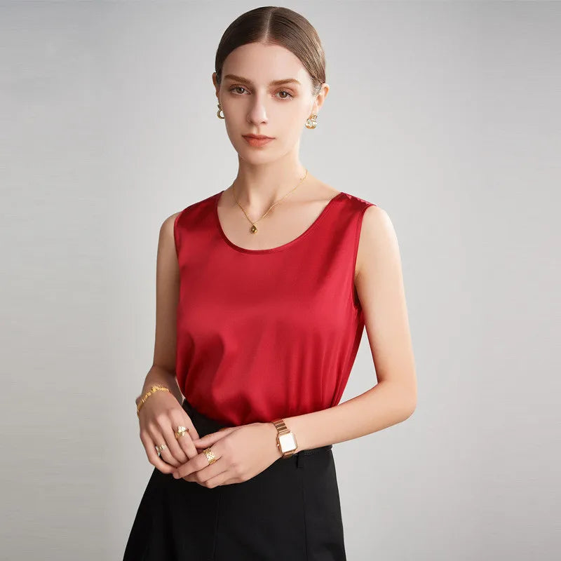 Camisetas sin mangas de seda natural para mujer, tops básicos de seda real, top sin mangas, ropa multicolor 100%
