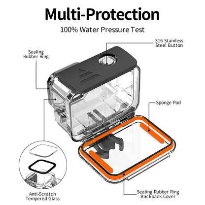 TELESIN 60M funda impermeable para GoPro Hero 13 12 11 10 9 cubierta de carcasa de buceo subacuático con filtro de buceo para accesorios Gopro