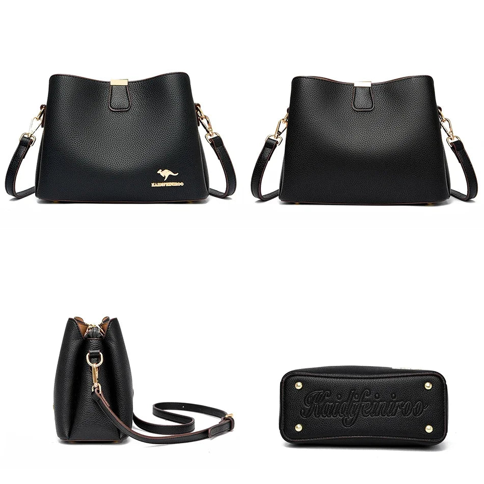 Bolso de mano de cuero de alta calidad para mujer, cartera multifuncional de 3 capas.