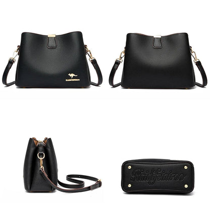 Bolso de mano de cuero de alta calidad para mujer, cartera multifuncional de 3 capas.