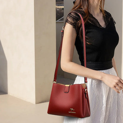 Bolso de mano de cuero de alta calidad para mujer, cartera multifuncional de 3 capas.
