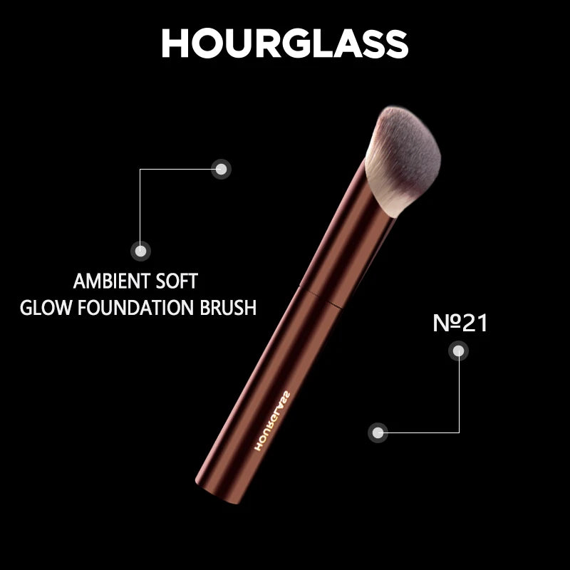 Hourglass-brocha de maquillaje de fibra suave, cepillo de base de brillo ambiental, diseño de moda de cabello