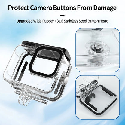 TELESIN 60M funda impermeable para GoPro Hero 13 12 11 10 9 cubierta de carcasa de buceo subacuático con filtro de buceo para accesorios Gopro